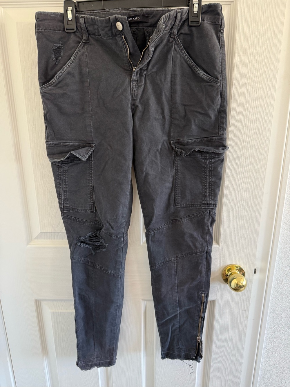 J Brand Charcoal Gray Cargo Pants with Zip Detail